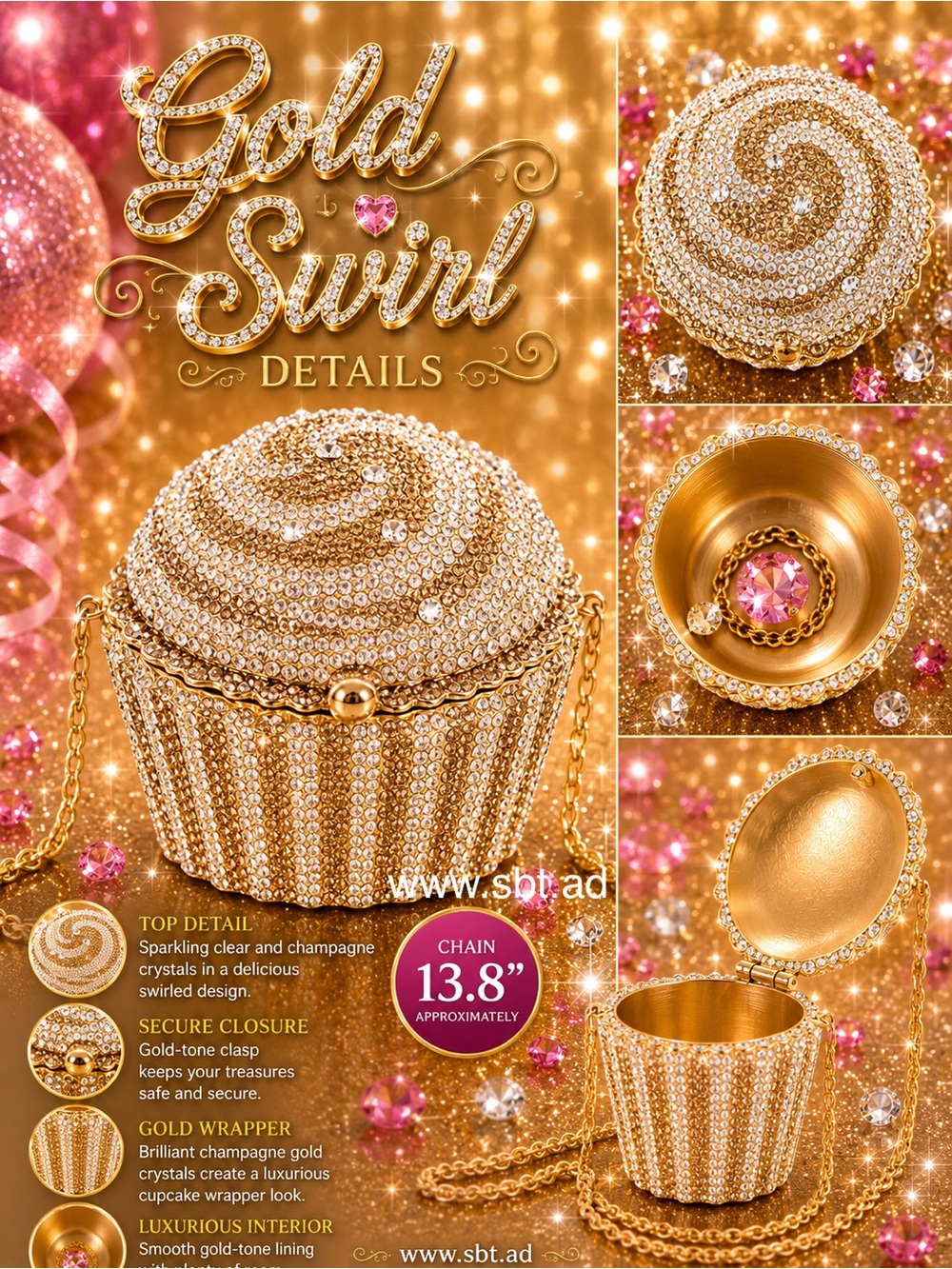 NWT Cupcake Clutch Purse Sparkling Bling Swarovski Crystal Rhinestone Bag +Gift - Picture 5 of 14